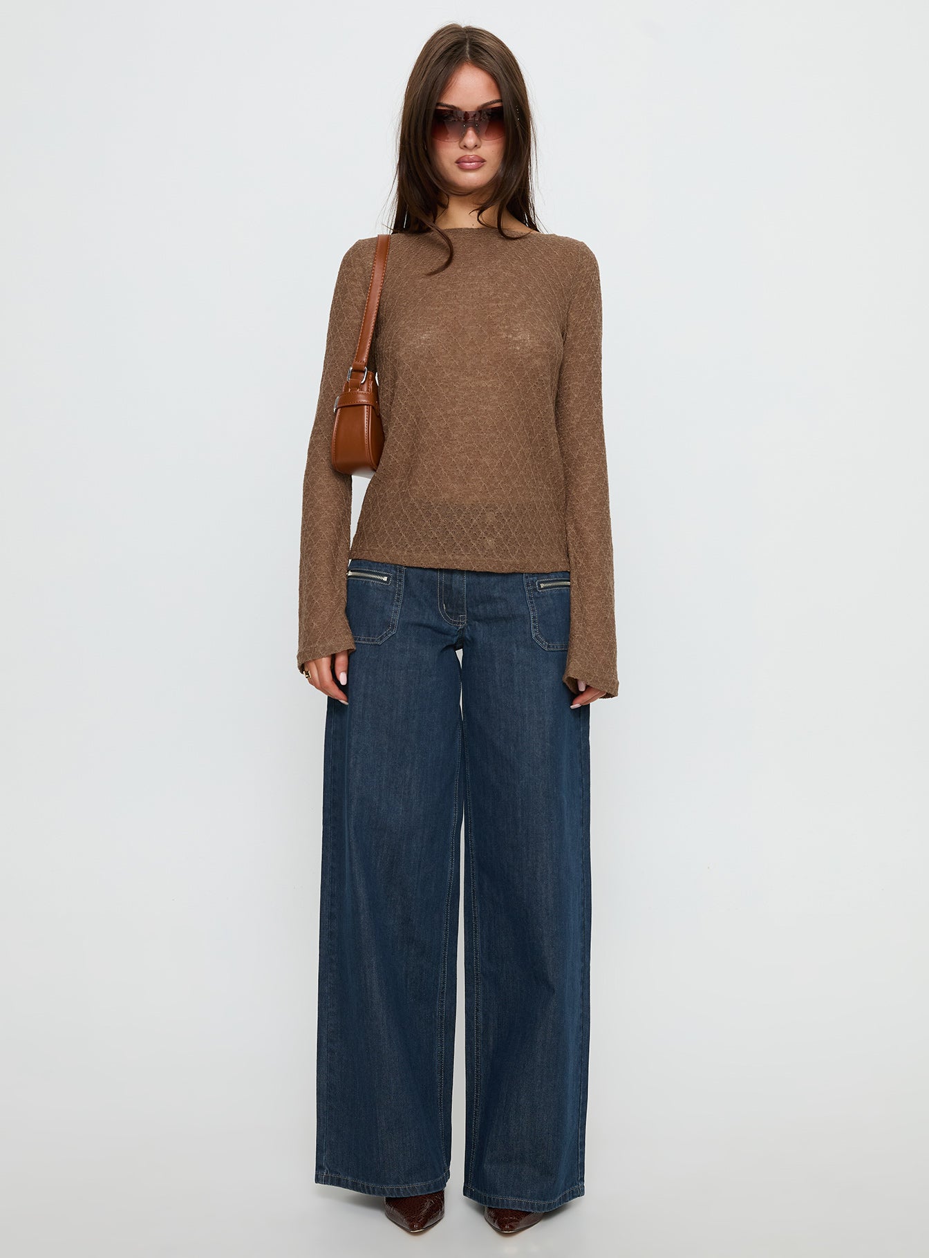 Unwritten Mid Rise Wide Leg Jeans Dark Blue Wash