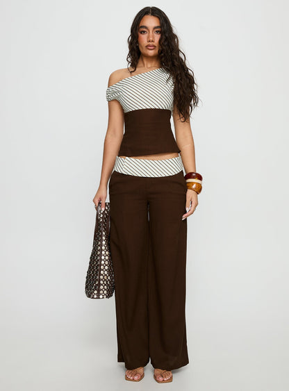 Past Life One Shoulder Top Brown / Stripe