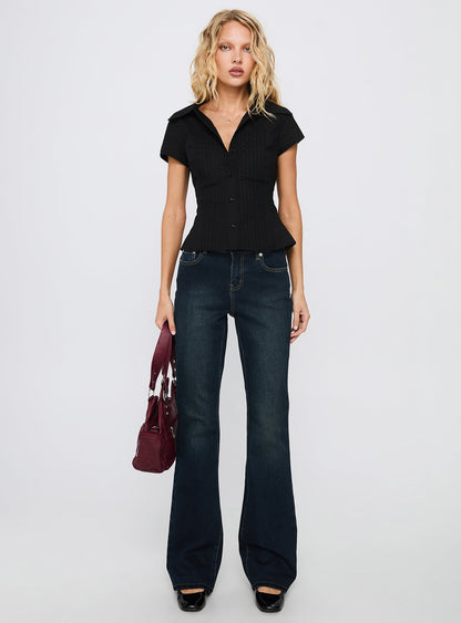 Akiyo Button Up Blouse Top Black