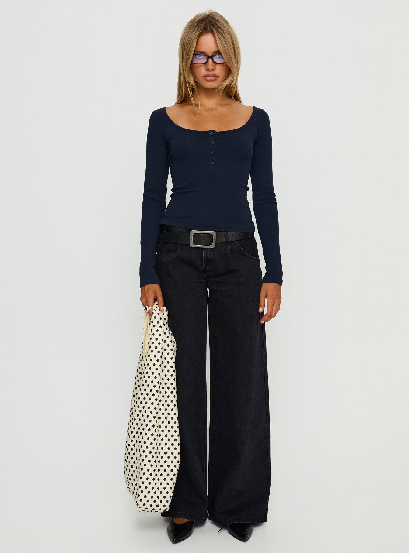 Supercut Low Rise Baggy Pleat Jeans Washed Black