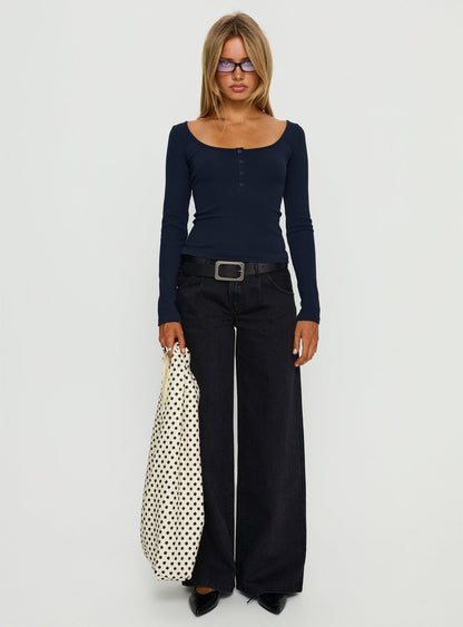 Supercut Low Rise Baggy Pleat Jeans Washed Black