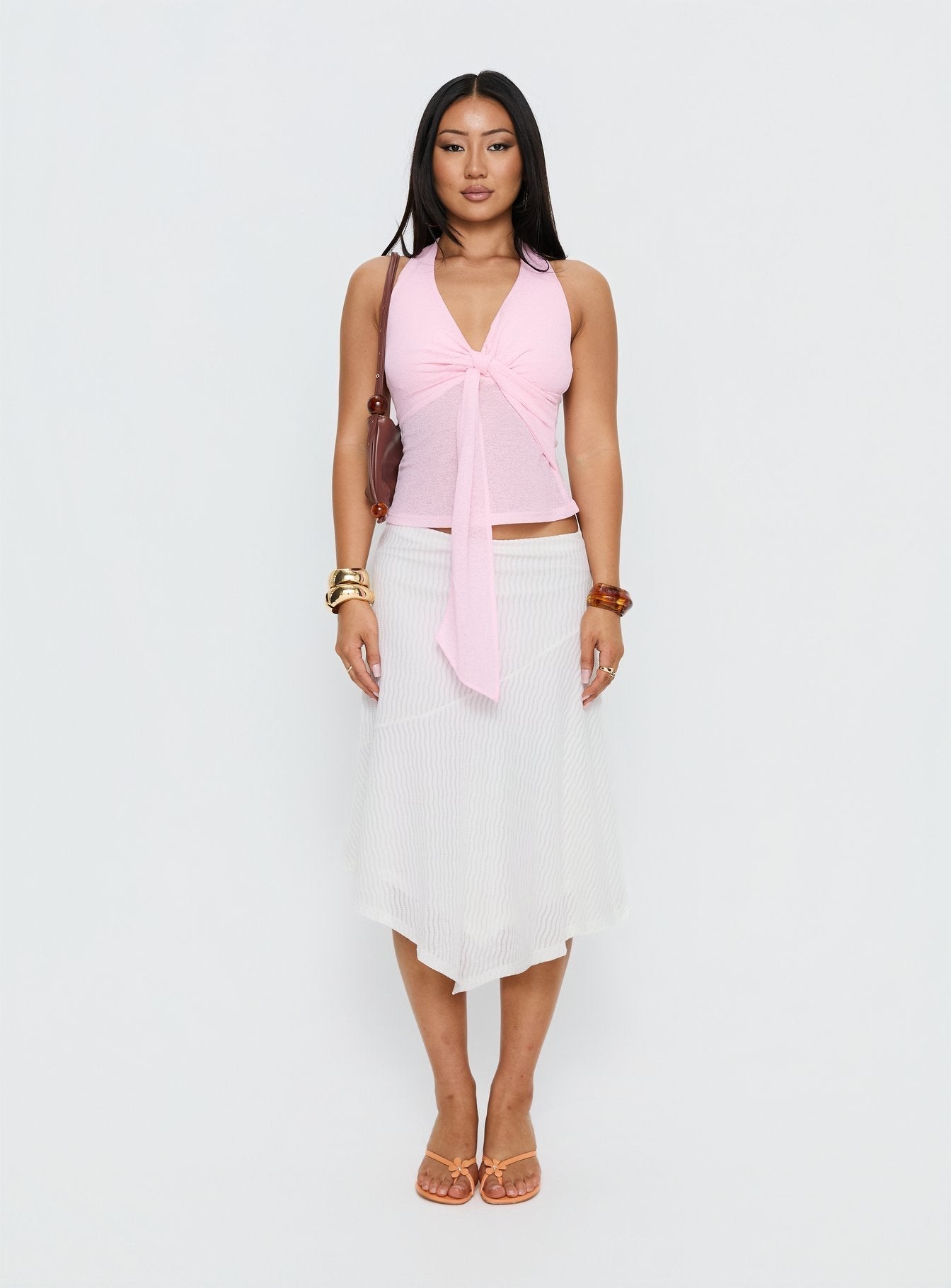 Adrea Asymmetrical Midi Skirt White