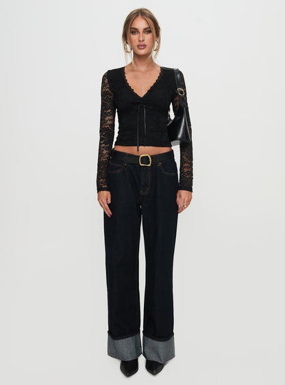 Temptation Incoming Long Sleeve Lace Top Black