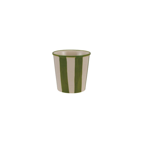 6 oz. Hand-Painted Stoneware Striped Cup, Green & White