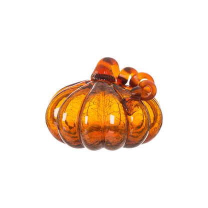 6.69"L Hand Blown Amber Crackle Glass Pumpkin Decor