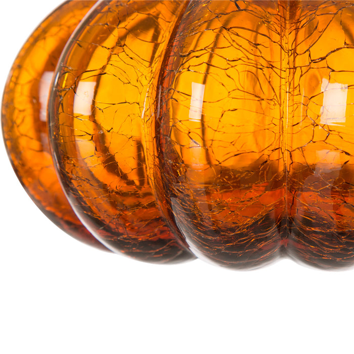 6.69"L Hand Blown Amber Crackle Glass Pumpkin Decor