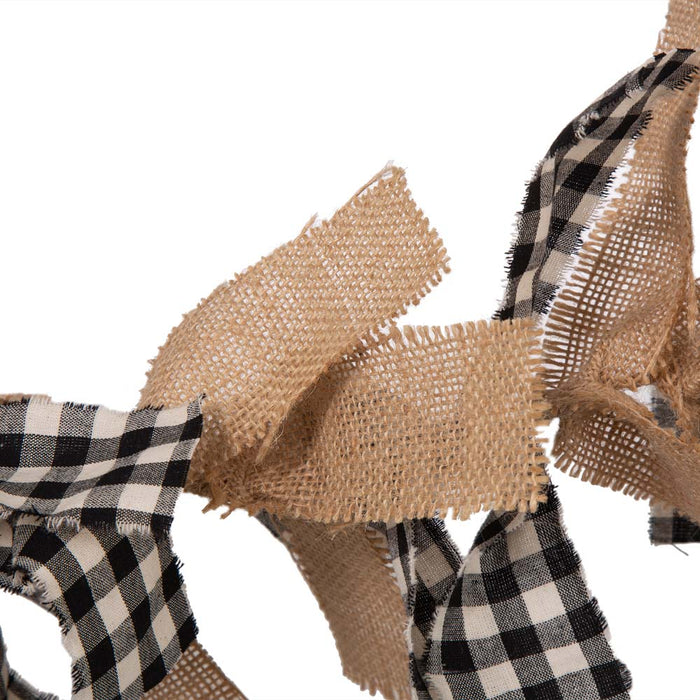 72"L Black & White Plaid Fabric/Linen Garland