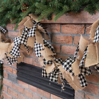 72"L Black & White Plaid Fabric/Linen Garland