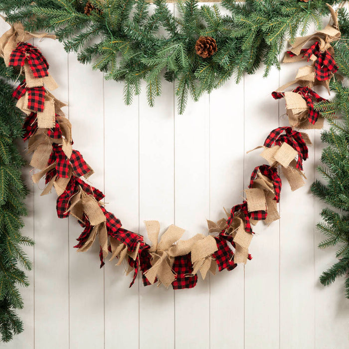 72"L Red & Black Plaid Fabric/Linen Garland