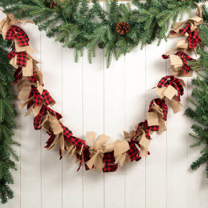 72"L Red & Black Plaid Fabric/Linen Garland