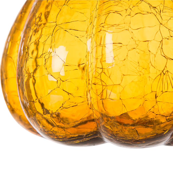 7.87"L Hand Blown Amber Crackle Glass Pumpkin Decor
