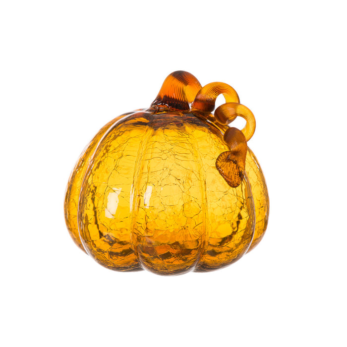 7.87"L Hand Blown Amber Crackle Glass Pumpkin Decor