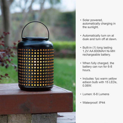 8.75"H Metal Cutout Solar Powered Outdoor Hanging Lantern