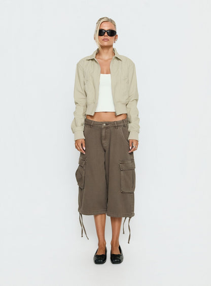 Arwyn Fitted Bomber Jacket Taupe