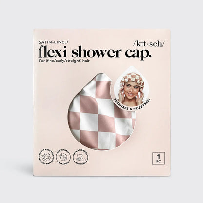 KITSCH - Satin Lined Flexi Shower Cap - Terracotta Checker