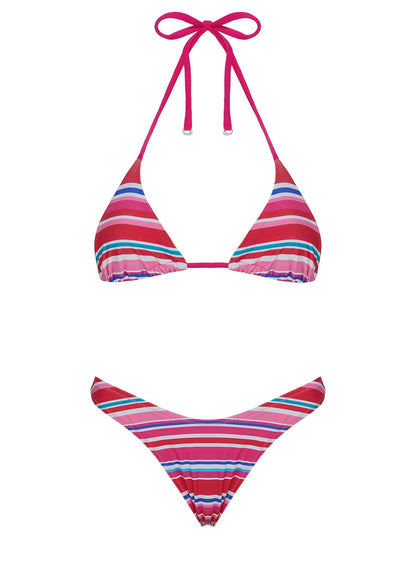 Ellie High Cut Shine Bikini Bottoms Pink Stripe