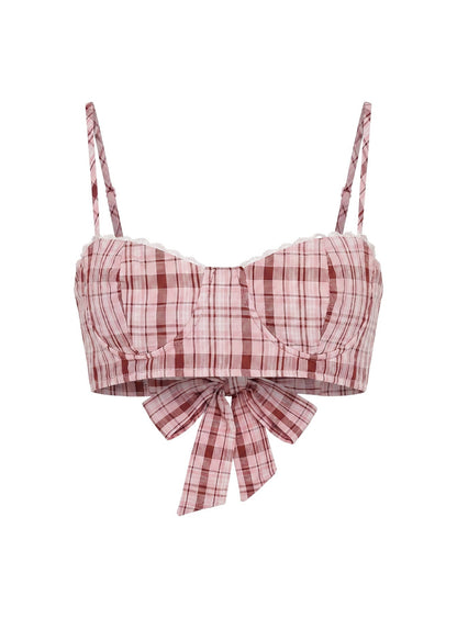 Kosi Micro Crop Bra Top Pink Check