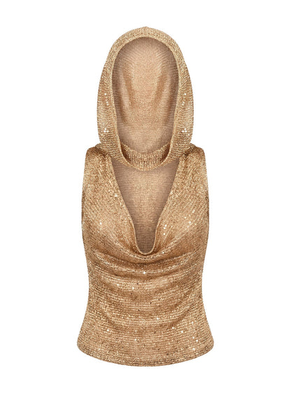 Mistori Sequin Hooded Top Gold