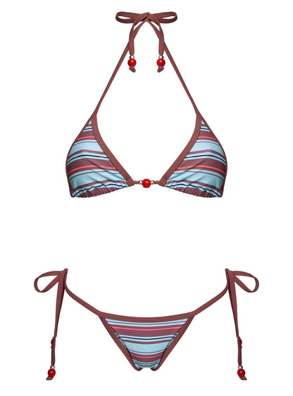 Mikaya Beaded Tie Side Bikini Bottoms Blue / Brown Stripe