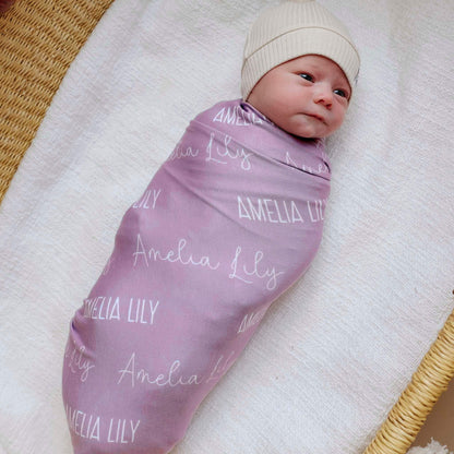 Personalized Baby Name Swaddle Blanket - Mulberry