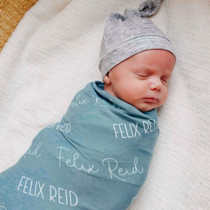 Personalized Baby Name Swaddle Blanket - Teal