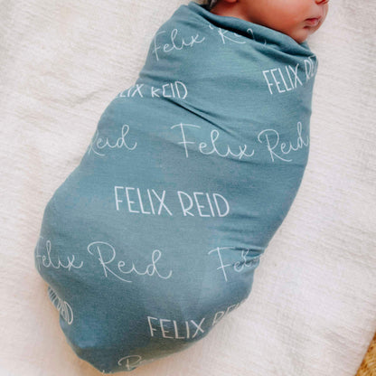 Personalized Baby Name Swaddle Blanket - Teal