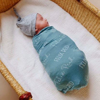 Personalized Baby Name Swaddle Blanket - Teal