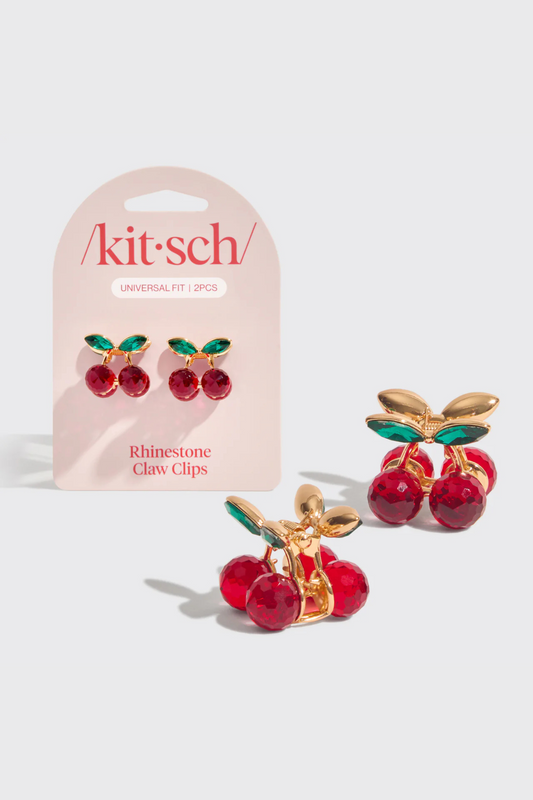 KITSCH - Mini Rhinestone Claw Clips 2pc Set - Cherry