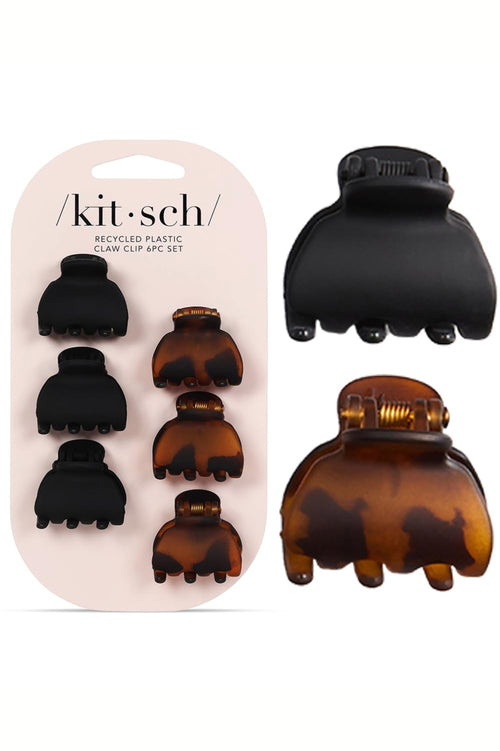 KITSCH - Recycled Plastic X-Small Claw Clips 6pc - Black & Tort