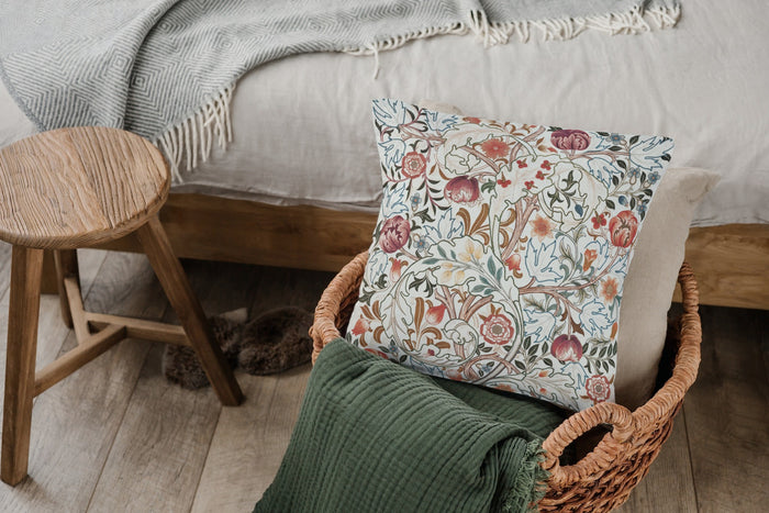 Acanthus Portiere Cotton Throw Pillows William Morris Ivory Rose
