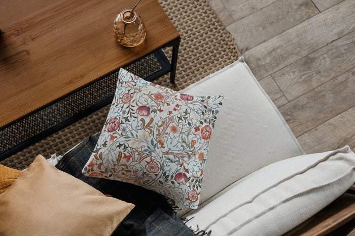 Acanthus Portiere Cotton Throw Pillows William Morris Ivory Rose