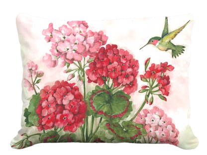 Accent Pillow Spring Geraniums w/ Hummingbird