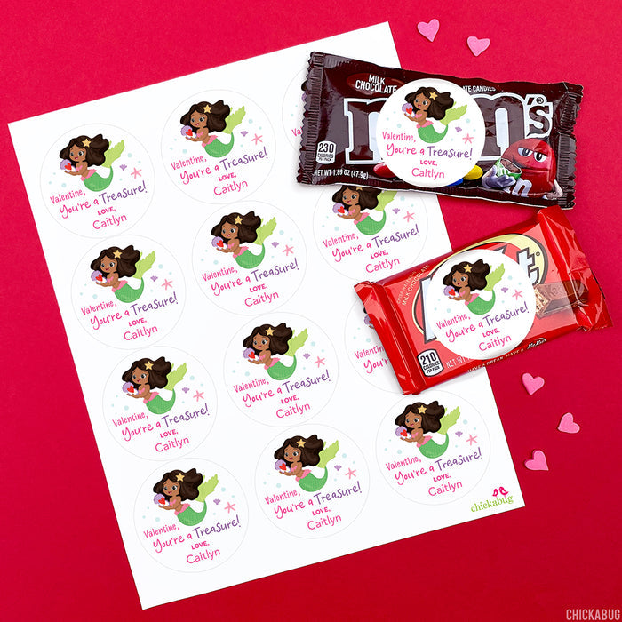 African-American Mermaid Valentine's Day Stickers