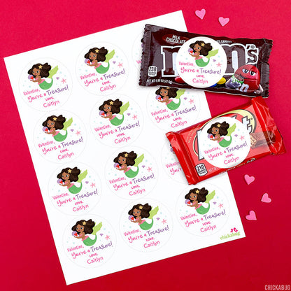 African-American Mermaid Valentine's Day Stickers