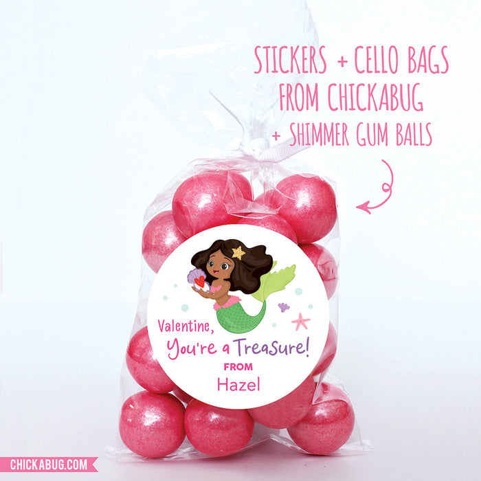 African-American Mermaid Valentine's Day Stickers