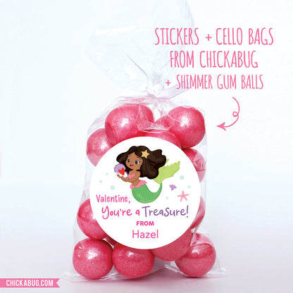 African-American Mermaid Valentine's Day Stickers