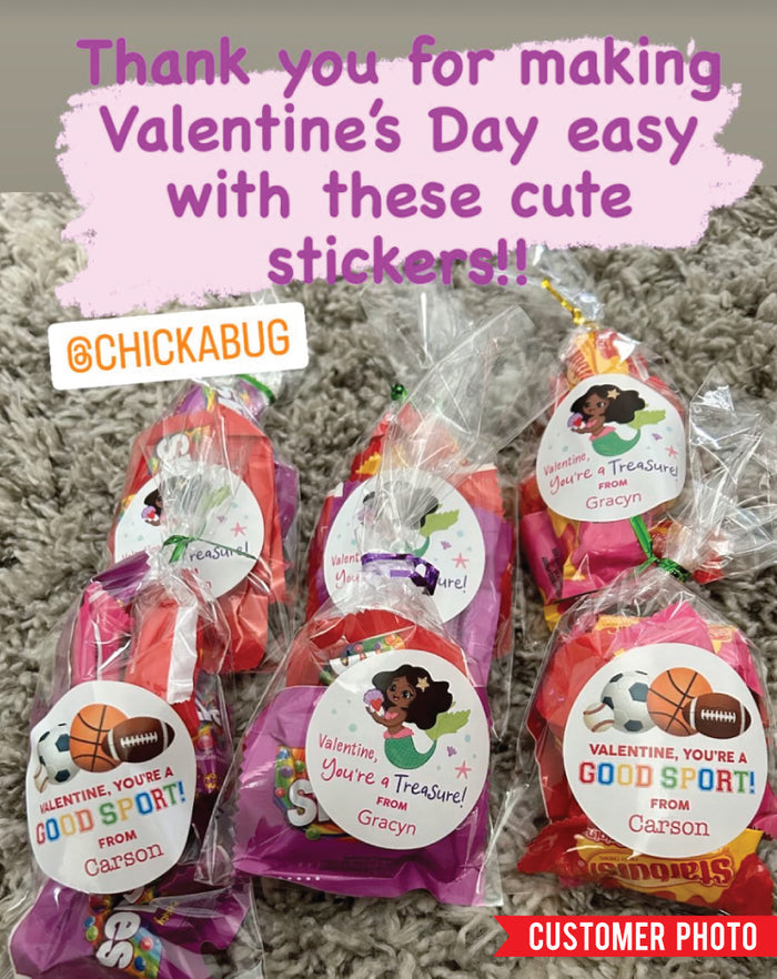 African-American Mermaid Valentine's Day Stickers