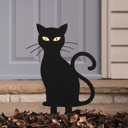 Always Watching Caleb Cat with LED Eyes Outdoor Halloween Silhouette Stake Light