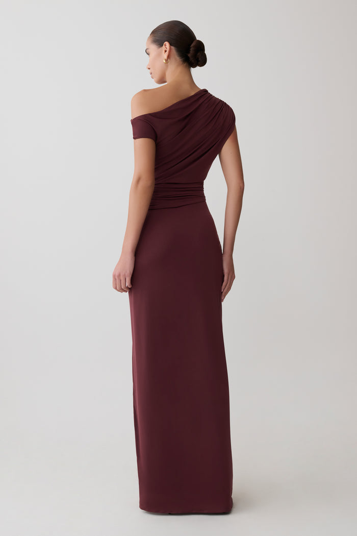 Alyn Off Shoulder Draped Maxi Dress - Dark Plum