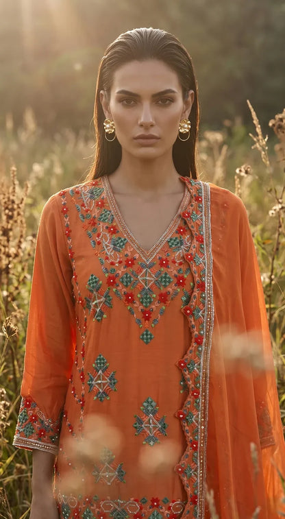 Amber Phulkari Sharara Set