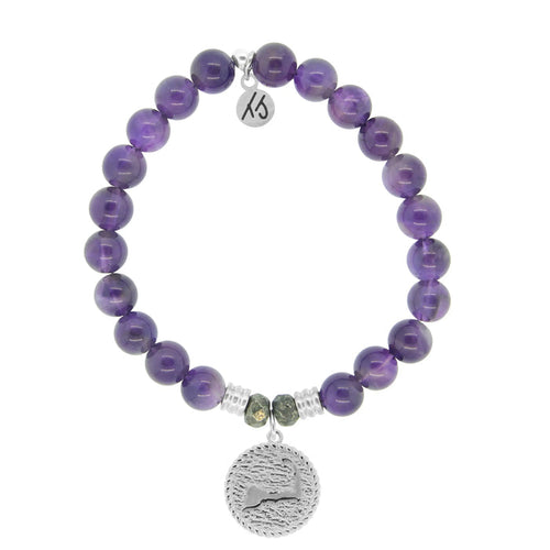 Amethyst Gemstone Bracelet with Cape Cod Coin Sterling Silver Charm Tiffany Jazelle