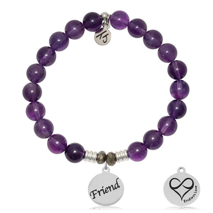 Amethyst Gemstone Bracelet with Friend Sterling Silver Charm