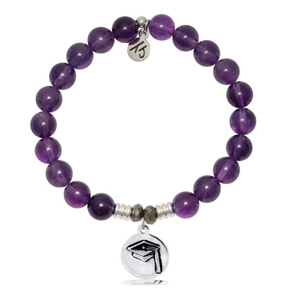 Amethyst Gemstone Bracelet with Grad Cap Sterling Silver Charm