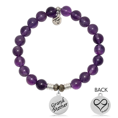 Amethyst Gemstone Bracelet with Grandmother Sterling Silver Charm
