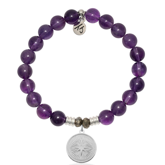 Amethyst Gemstone Bracelet with Guidance Sterling Silver Charm