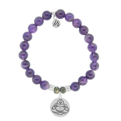 Amethyst Stone Bracelet with Happy Buddha Sterling Silver Charm