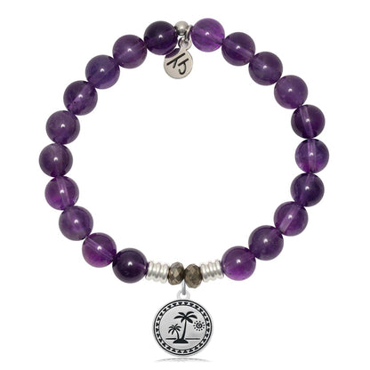 Amethyst Gemstone Bracelet with Palm Tree Sterling Silver Charm