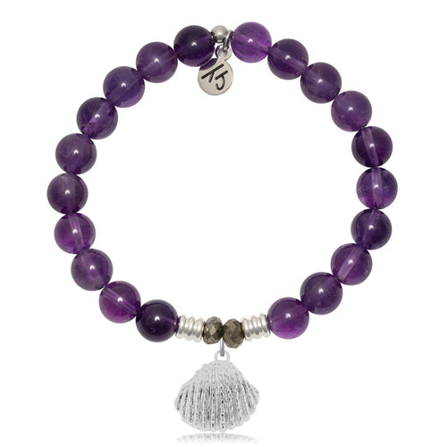 Amethyst Gemstone Bracelet with Seashell Sterling Silver Charm