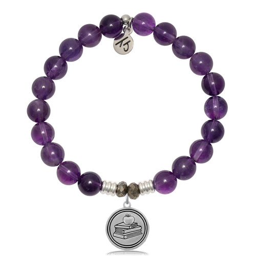 Amethyst Gemstone Bracelet with Teacher Sterling Silver Charm