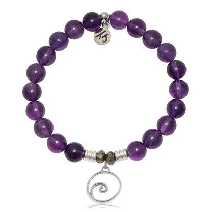 Amethyst Gemstone Bracelet with Wave Sterling Silver Charm